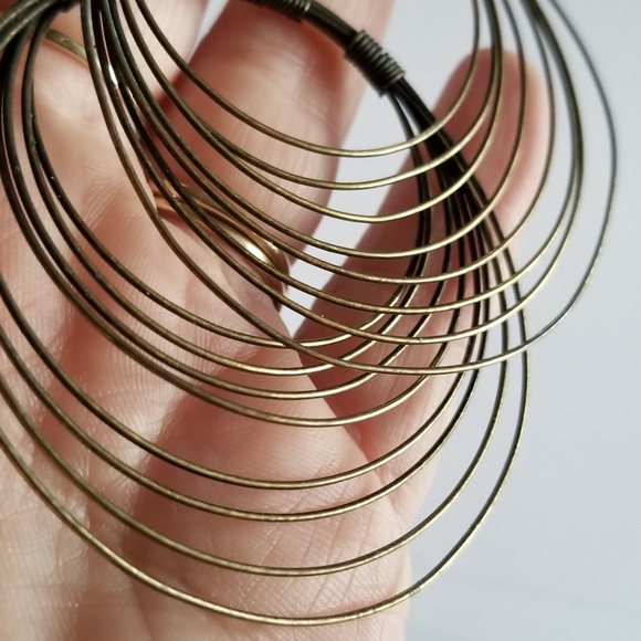 Earrings Big boho hoop earrings dangly concentric circles dark gold tone metal - Picture 7 of 7